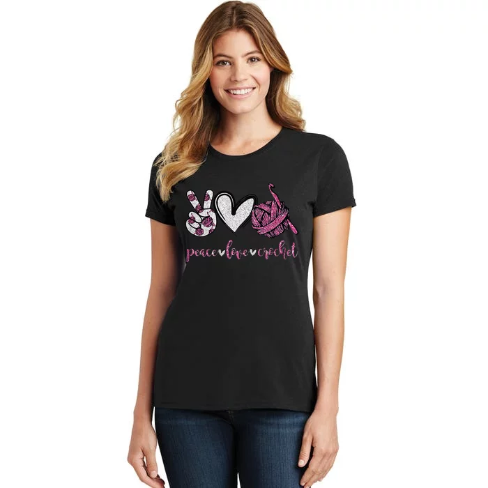 Crochet Knitting Peace Love Crochet Funny Crocheting Women's T-Shirt