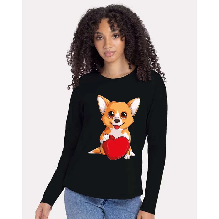 Cute Kawaii Puppies Pet Corgi Dog Valentines Day Gift Womens Cotton Relaxed Long Sleeve T-Shirt