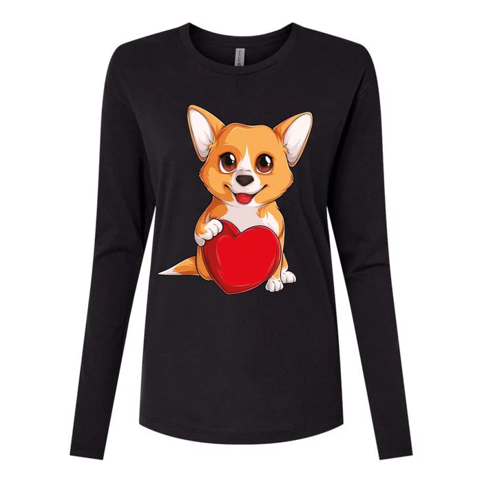 Cute Kawaii Puppies Pet Corgi Dog Valentines Day Gift Womens Cotton Relaxed Long Sleeve T-Shirt