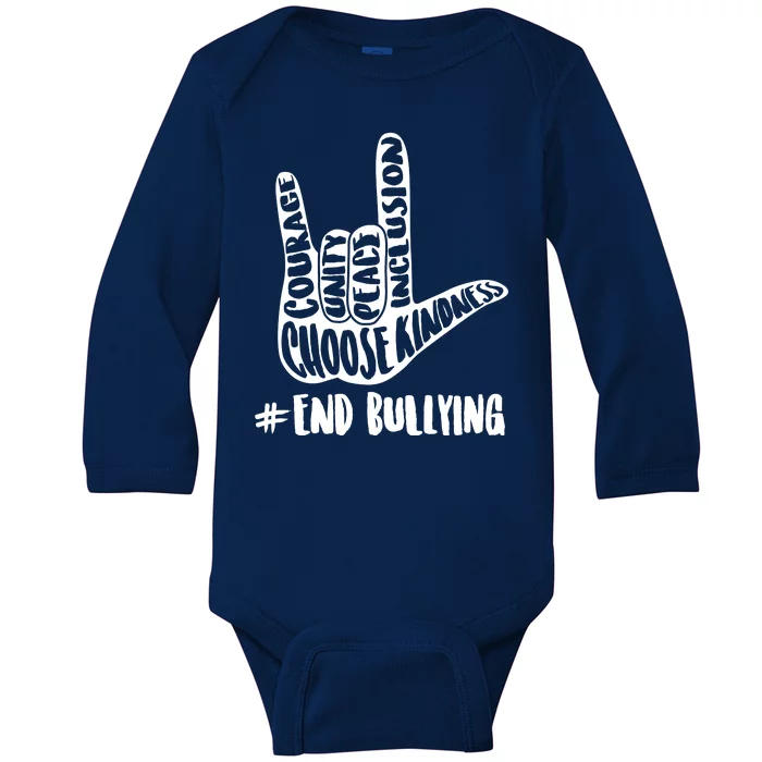 Choose Kindness Rock On # End Bullying Baby Long Sleeve Bodysuit