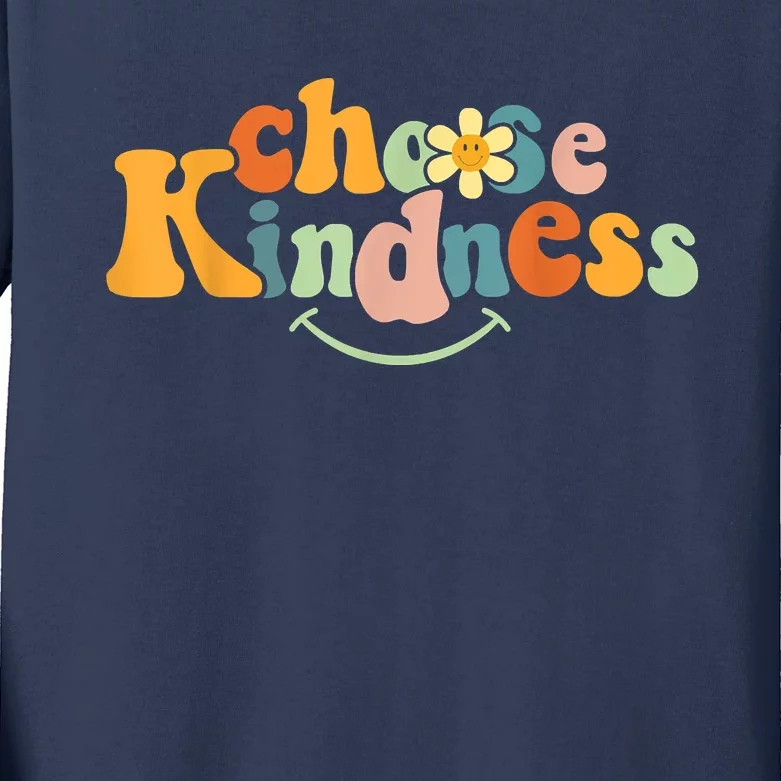 Choose Kindness Retro Groovy Be Kind Inspirationa Kids Long Sleeve Shirt