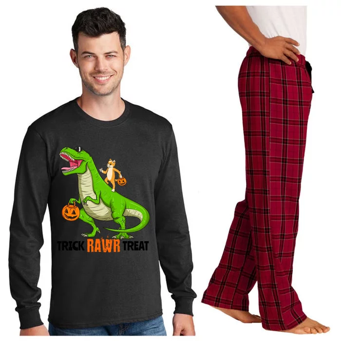 Cat Kitty Riding T Rex Dinosaur Halloween Trick Rawr Treat Meaningful Gift Long Sleeve Pajama Set