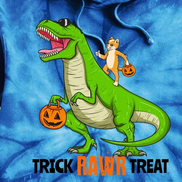 Cat Kitty Riding T Rex Dinosaur Halloween Trick Rawr Treat Meaningful Gift Tie Dye Hoodie