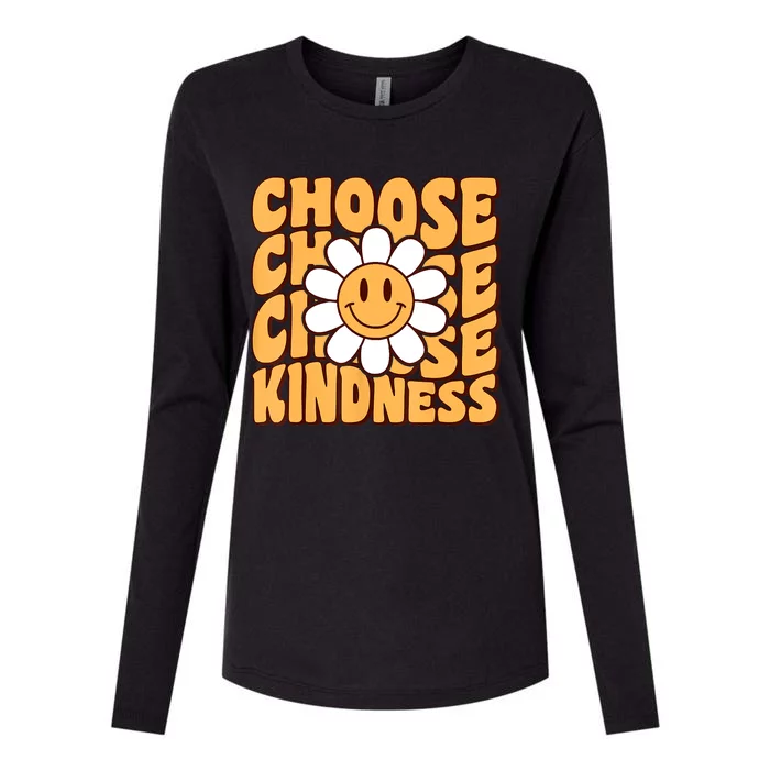 Choose Kindness Retro Groovy Be Kind Inspirational Womens Cotton Relaxed Long Sleeve T-Shirt