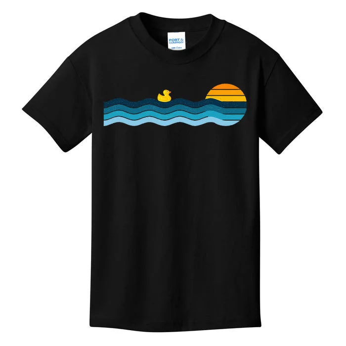 Cute Kawaii Rubber Duck Retro Vintage Sunset Kids T-Shirt