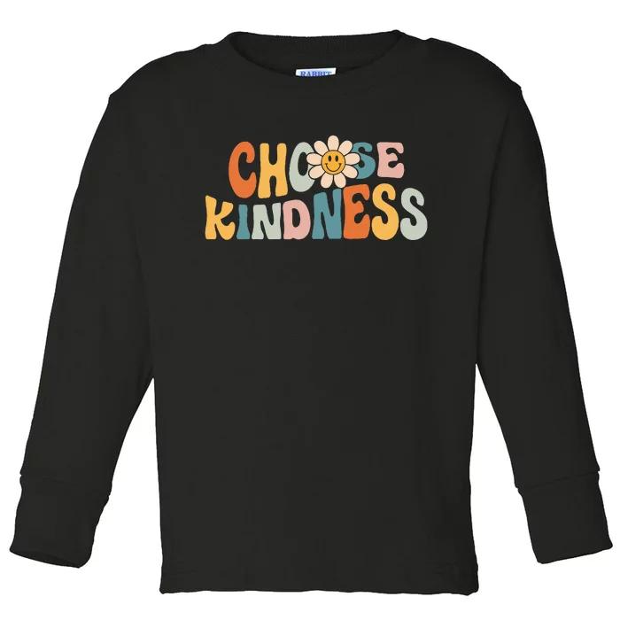 Choose Kindness Retro Groovy Daisy Be Kind Toddler Long Sleeve Shirt