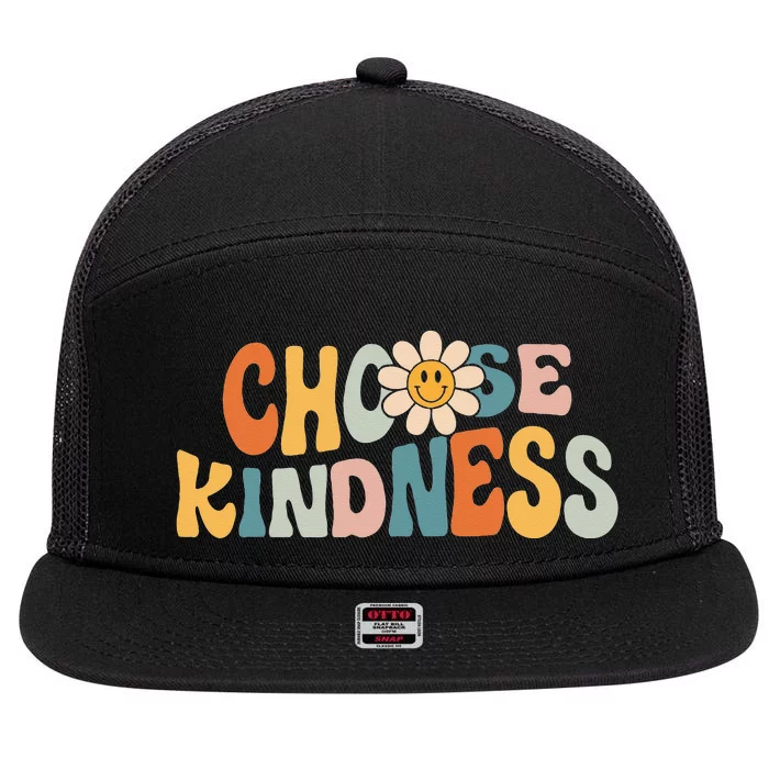 Choose Kindness Retro Groovy Daisy Be Kind Inspirational 7 Panel Mesh Trucker Snapback Hat