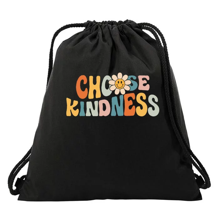 Choose Kindness Retro Groovy Daisy Be Kind Inspirational Drawstring Bag