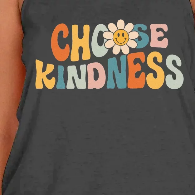 Choose Kindness Retro Groovy Daisy Be Kind Inspirational Women's Knotted Racerback Tank