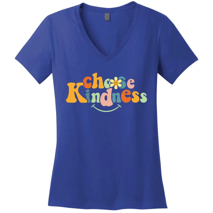 Choose Kindness Retro Groovy Be Kind Women Inspirational Women's V-Neck T-Shirt