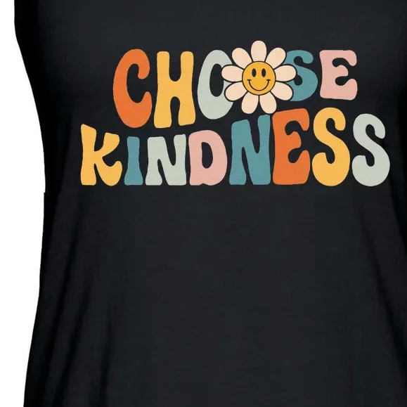 Choose Kindness Retro Groovy Daisy Be Kind Inspirational Ladies Essential Flowy Tank