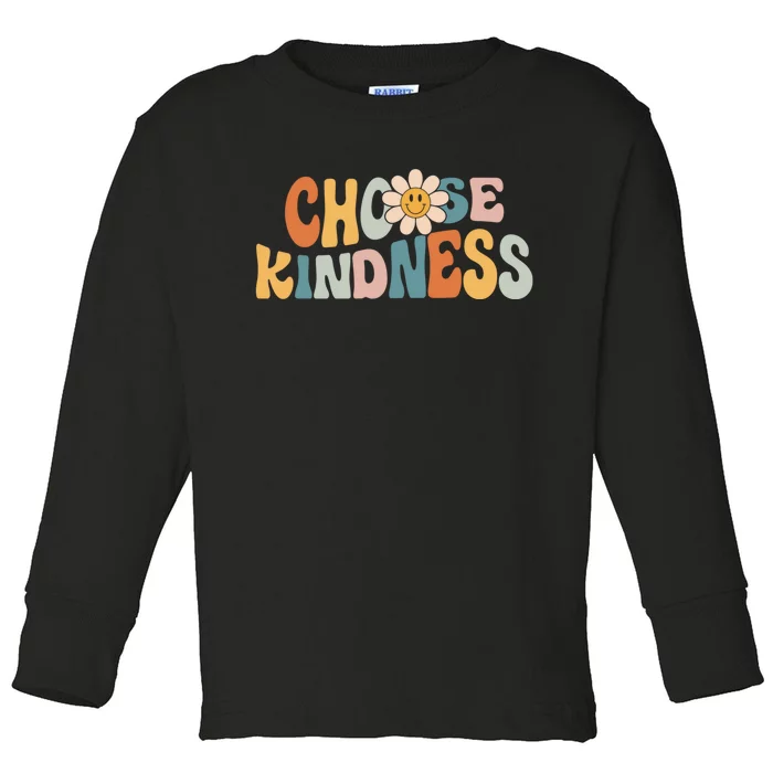 Choose Kindness Retro Groovy Daisy Be Kind Inspirational Toddler Long Sleeve Shirt