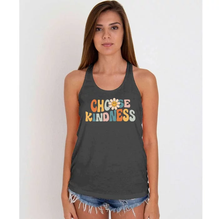 Choose Kindness Retro Groovy Daisy Be Kind Inspirational Women's Knotted Racerback Tank