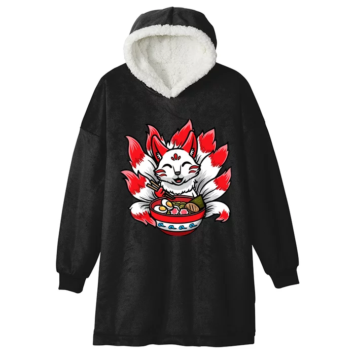 Cute Kitsune Ra Bowl Japanese Noodle Kawaii Anime Fox Hooded Wearable Blanket