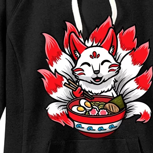 Cute Kitsune Ra Bowl Japanese Noodle Kawaii Anime Fox Women's Fleece Hoodie