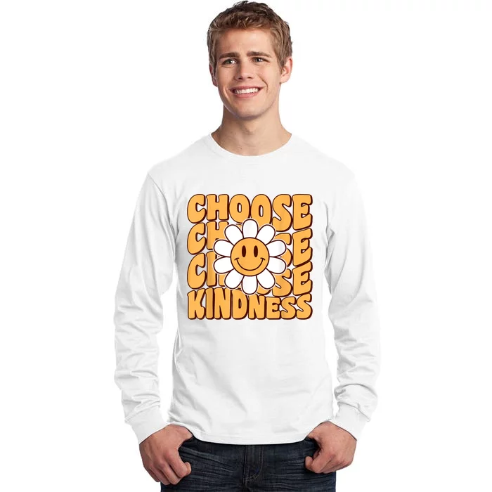 Choose Kindness Retro Groovy Be Kind Women Men Inspirational Tall Long Sleeve T-Shirt