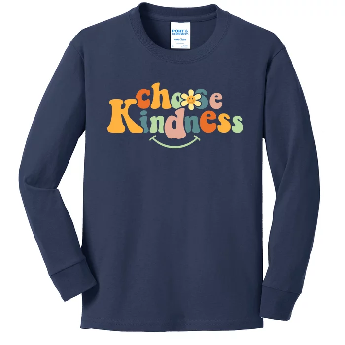 Choose Kindness Retro Groovy Be Kind Inspirational Kids Long Sleeve Shirt