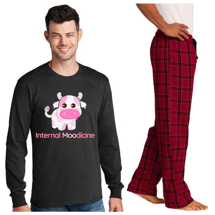 Cute Kawaii Strawberry Cow Doctor Of Internal Medicine Gift Long Sleeve Pajama Set