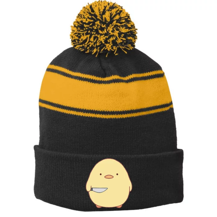 Cute Kawaii Stabby Duck With Knife Stripe Pom Pom Beanie