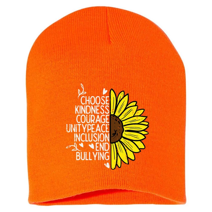 Choose Kindness Sunflower Orange Anti Bullying Unity Day Short Acrylic Beanie