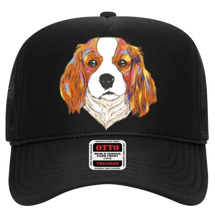 Cavalier King Spaniel Colorful Dog High Crown Mesh Trucker Hat