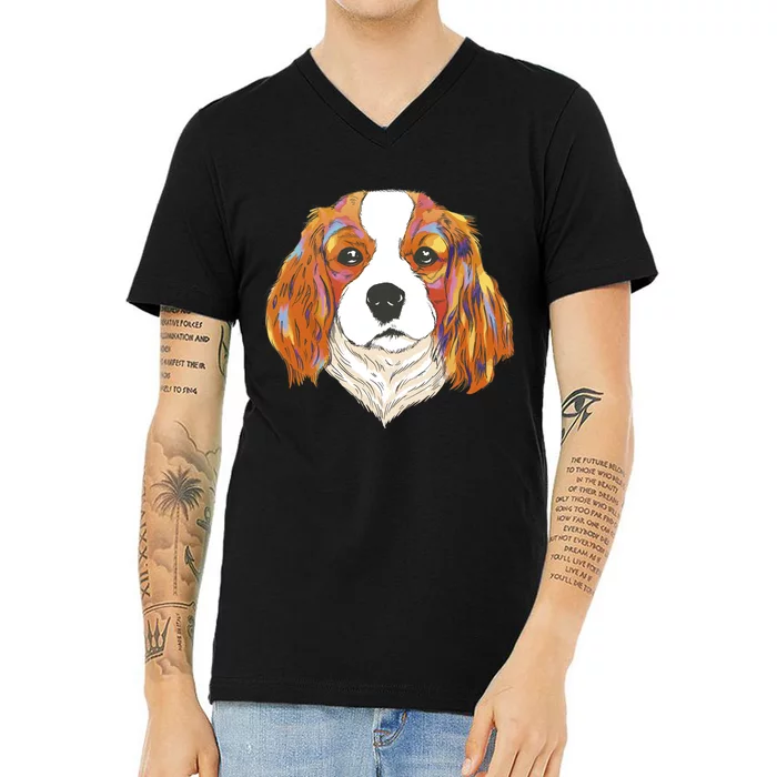 Cavalier King Spaniel Colorful Dog V-Neck T-Shirt