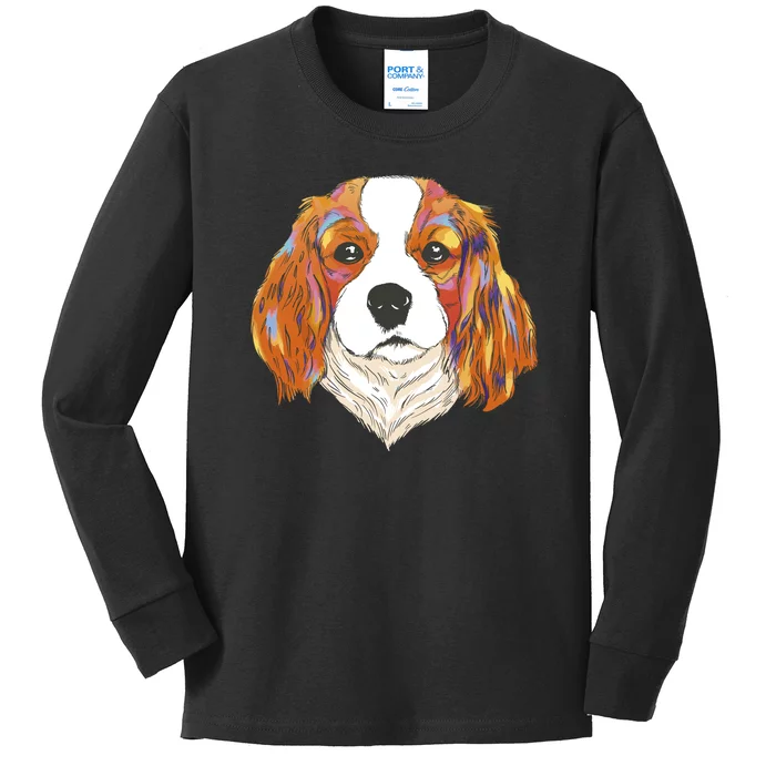 Cavalier King Spaniel Colorful Dog Kids Long Sleeve Shirt