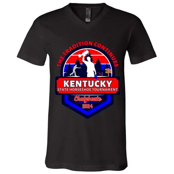 Chalybeate Ky State Horseshoe Pitching Tournament 2024 V-Neck T-Shirt