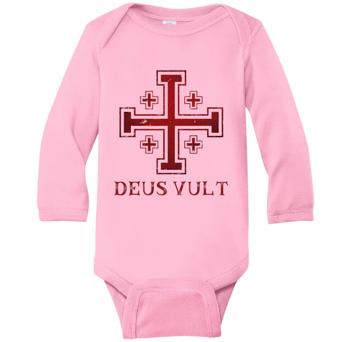 Catholic Knight Templar Crusader Cross Baby Long Sleeve Bodysuit