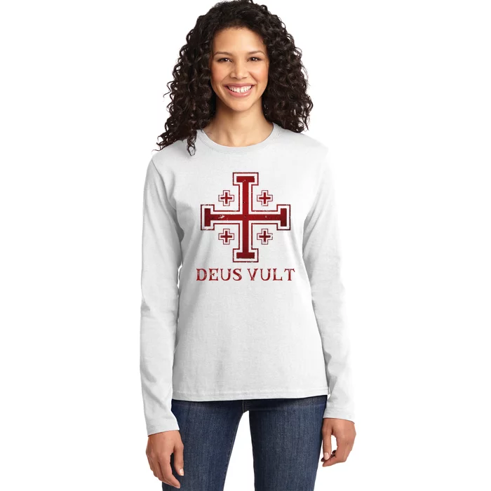 Catholic Knight Templar Crusader Cross Ladies Long Sleeve Shirt