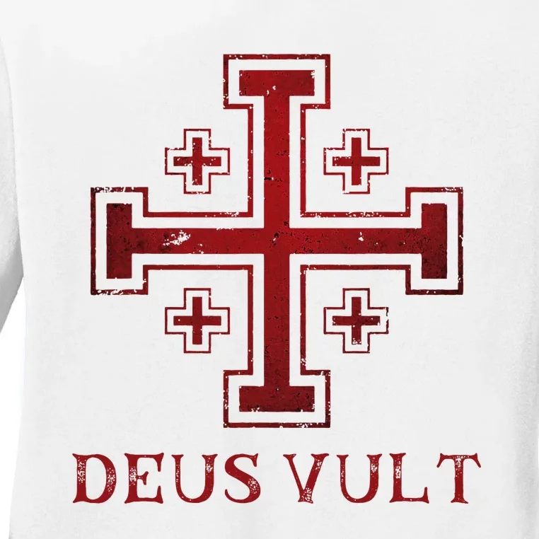 Catholic Knight Templar Crusader Cross Ladies Long Sleeve Shirt