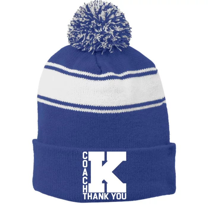 Coach K Thank You Stripe Pom Pom Beanie