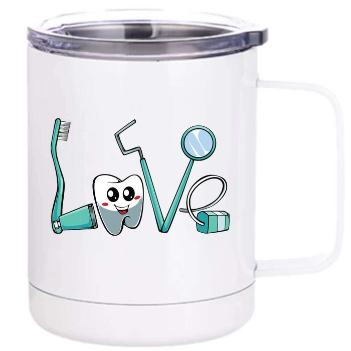 Cute Kawaii Teeth Dentist Dental Hygienist Orthodontics Gift Front & Back 12oz Stainless Steel Tumbler Cup