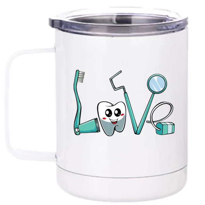 Cute Kawaii Teeth Dentist Dental Hygienist Orthodontics Gift Front & Back 12oz Stainless Steel Tumbler Cup