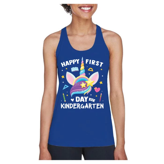 Cute Kindergarten Unicorn Happy First Day Of School Gift Women's Racerback Tank