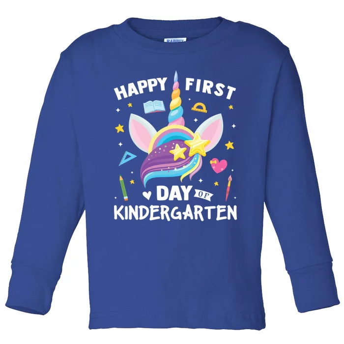 Cute Kindergarten Unicorn Happy First Day Of School Gift Toddler Long Sleeve Shirt