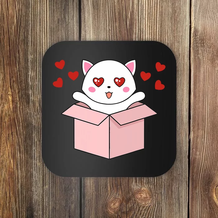 Cat Kawaii Valentines Day Cute Kitten Heart V Day Pajama Coaster