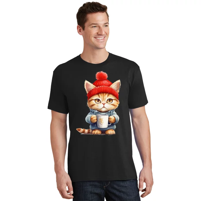 Cute Kitten With Mug Little Cat Coffee Break T-Shirt