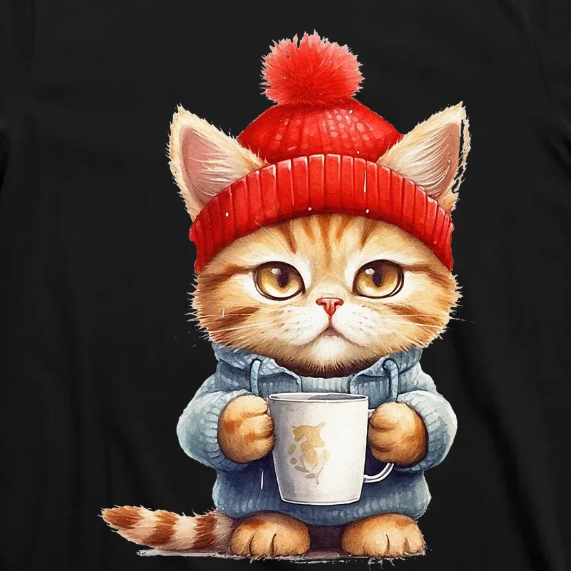 Cute Kitten With Mug Little Cat Coffee Break T-Shirt