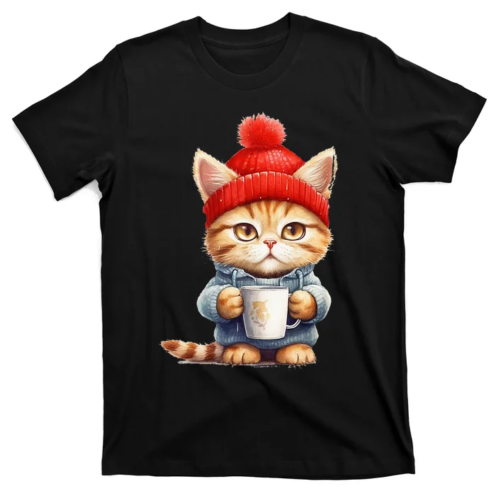 Cute Kitten With Mug Little Cat Coffee Break T-Shirt