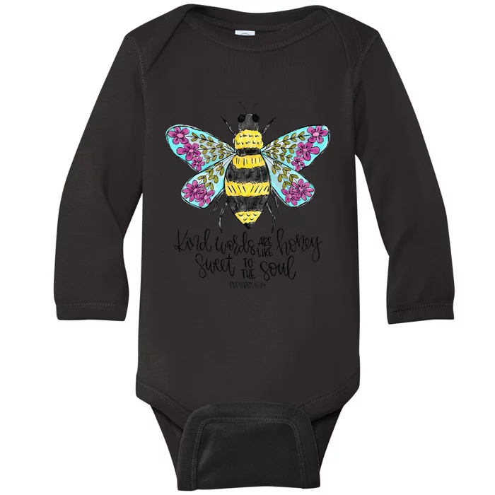 Christian Kind Words Are Like Honey Bible Verse Religious Baby Long Sleeve Bodysuit