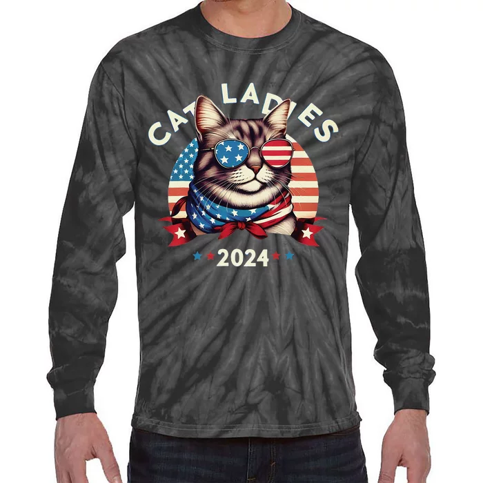 Cat Ladies 2024 The Presidential Campaign Kamala Harris 2024 Tie-Dye Long Sleeve Shirt