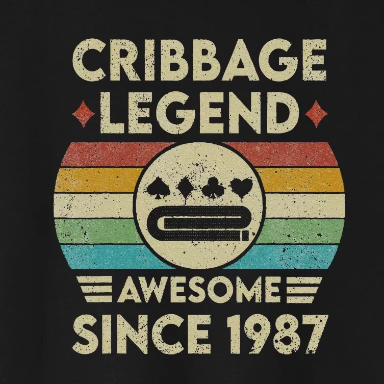 Cribbage Legend 35 Years Old Awesome Since 1987 Cribbage Women's Crop Top Tee