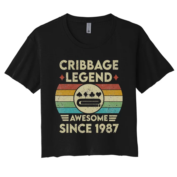 Cribbage Legend 35 Years Old Awesome Since 1987 Cribbage Women's Crop Top Tee