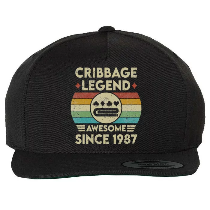 Cribbage Legend 35 Years Old Awesome Since 1987 Cribbage Wool Snapback Cap