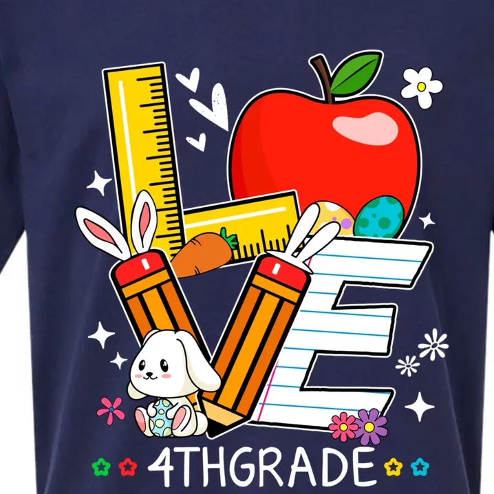 Cute Love 4th Grade Bunny Student Teacher Eggs Easter Day Gift Sueded Cloud Jersey T-Shirt