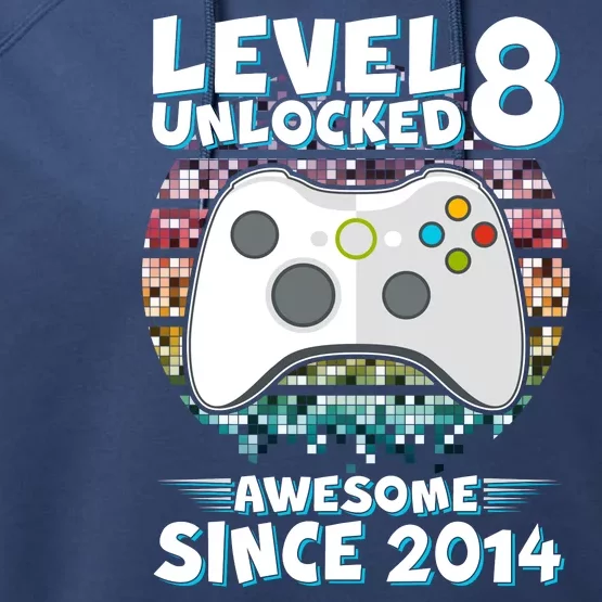 Cool Level 8 Unlocked Awesome Since 2014 Gamer Performance Fleece Hoodie