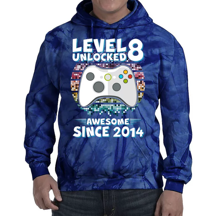 Cool Level 8 Unlocked Awesome Since 2014 Gamer Tie Dye Hoodie