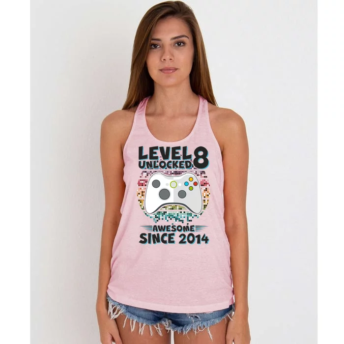 Cool Level 8 Unlocked Awesome Since 2014 Gamer Women's Knotted Racerback Tank