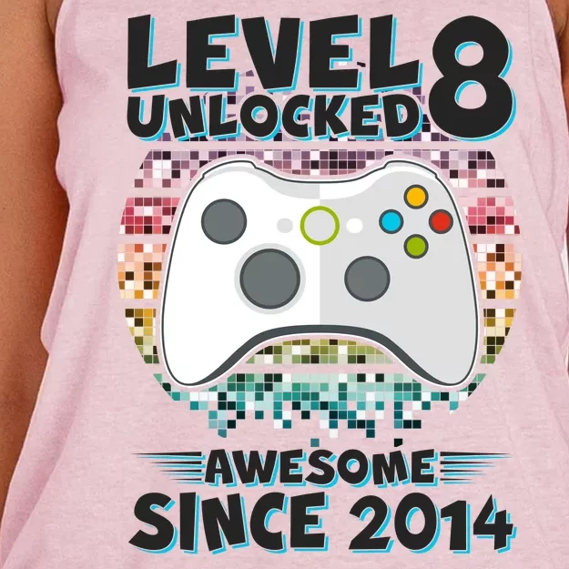 Cool Level 8 Unlocked Awesome Since 2014 Gamer Women's Knotted Racerback Tank